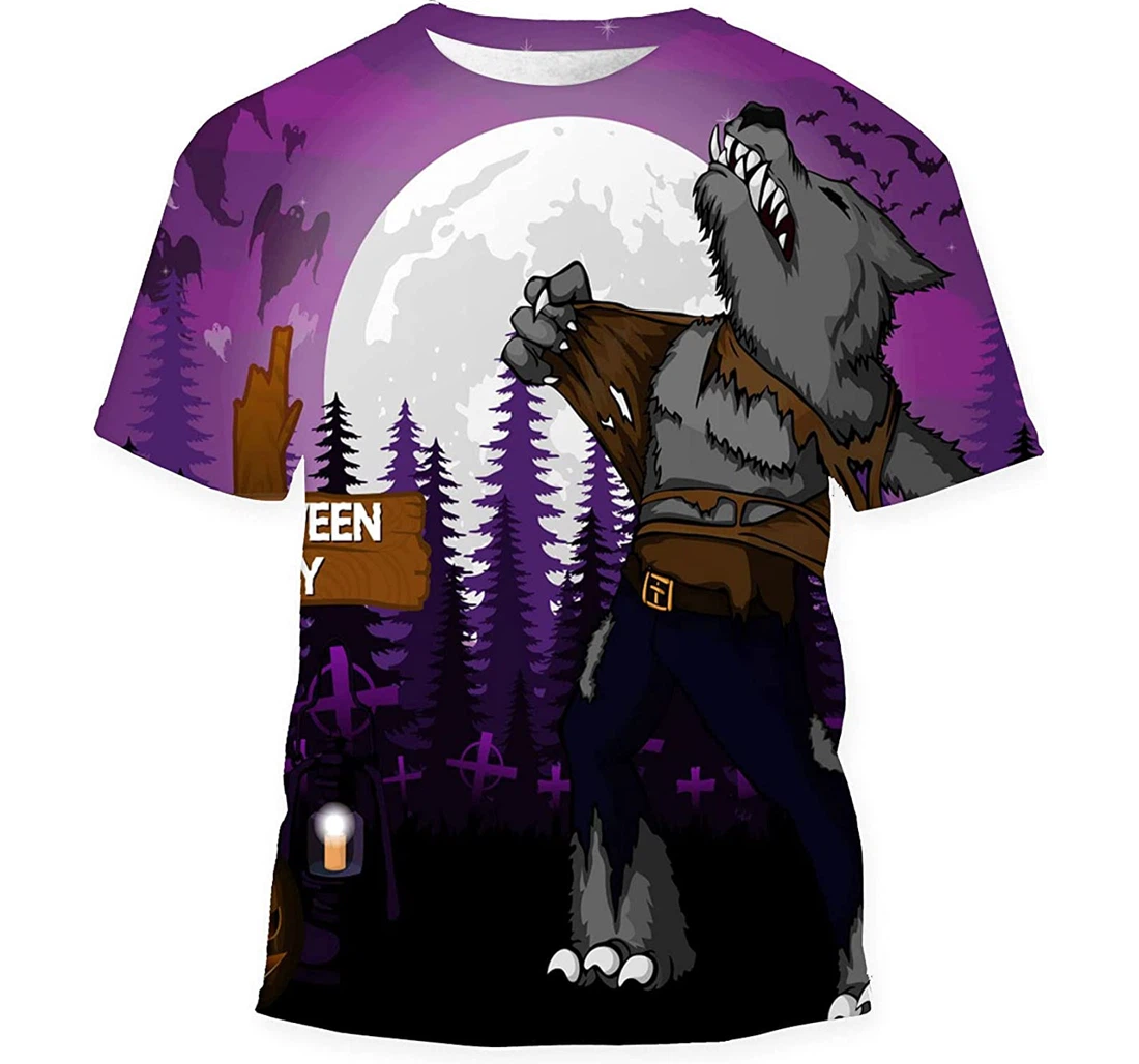 Halloween Party Design Template Werewolf - 3D Printed T-shirt, Long Sleeves Shirt