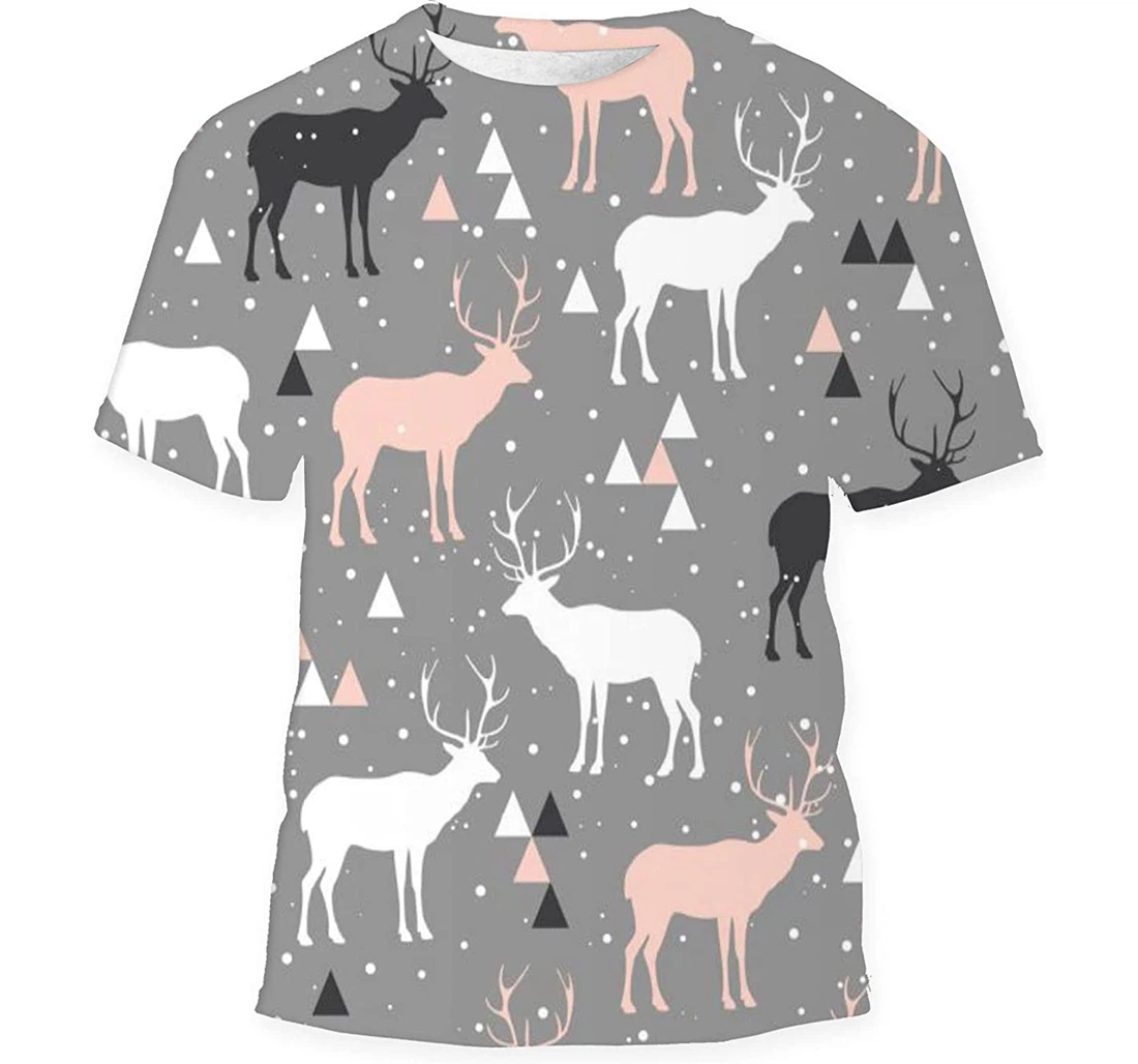 Deer Christmas Background - 3D Printed T-shirt, Long Sleeves Shirt