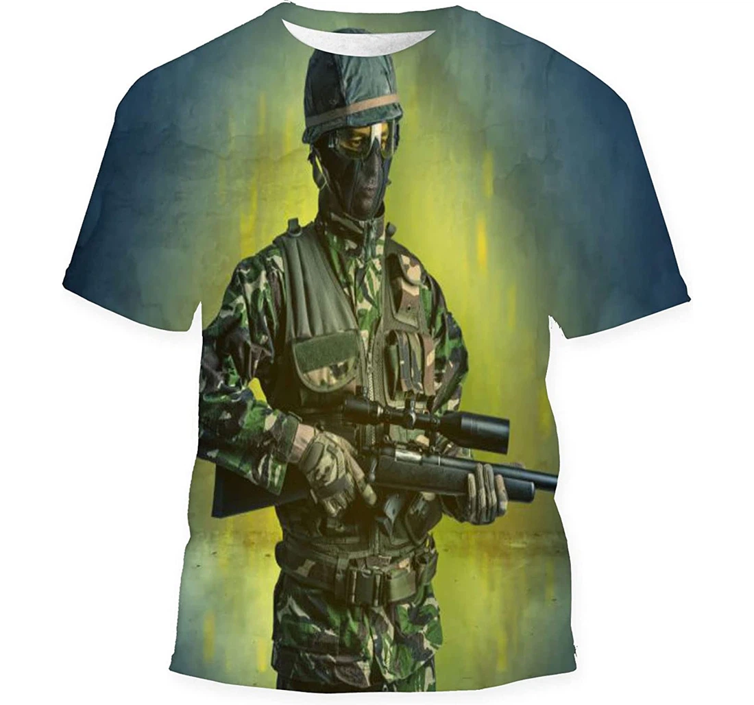 Hazard Menace Soldier Ruined Crumbly Building - 3D Printed T-shirt, Long Sleeves Shirt