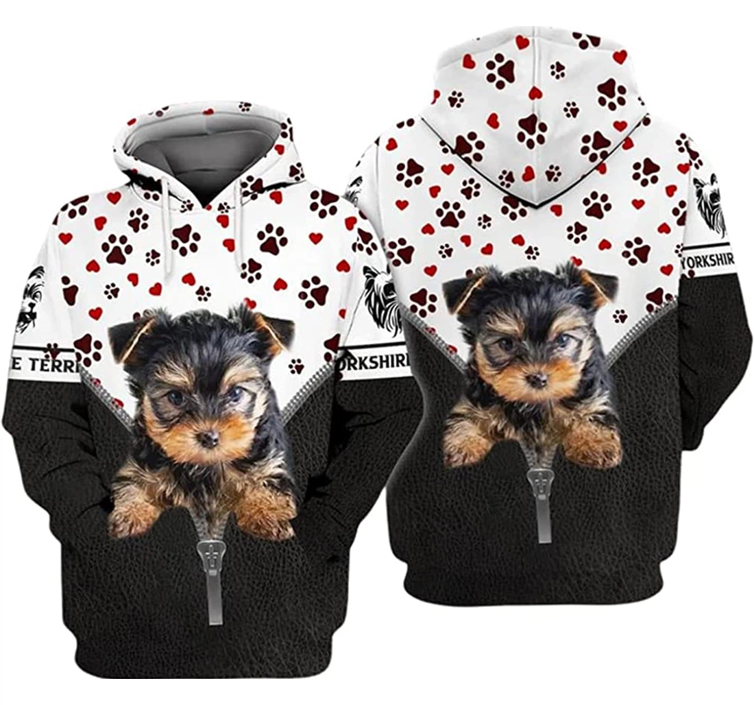 Yorkshire Terrier Paw Pattern Leather Zipper Included - 3D Printed Pullover Hoodie