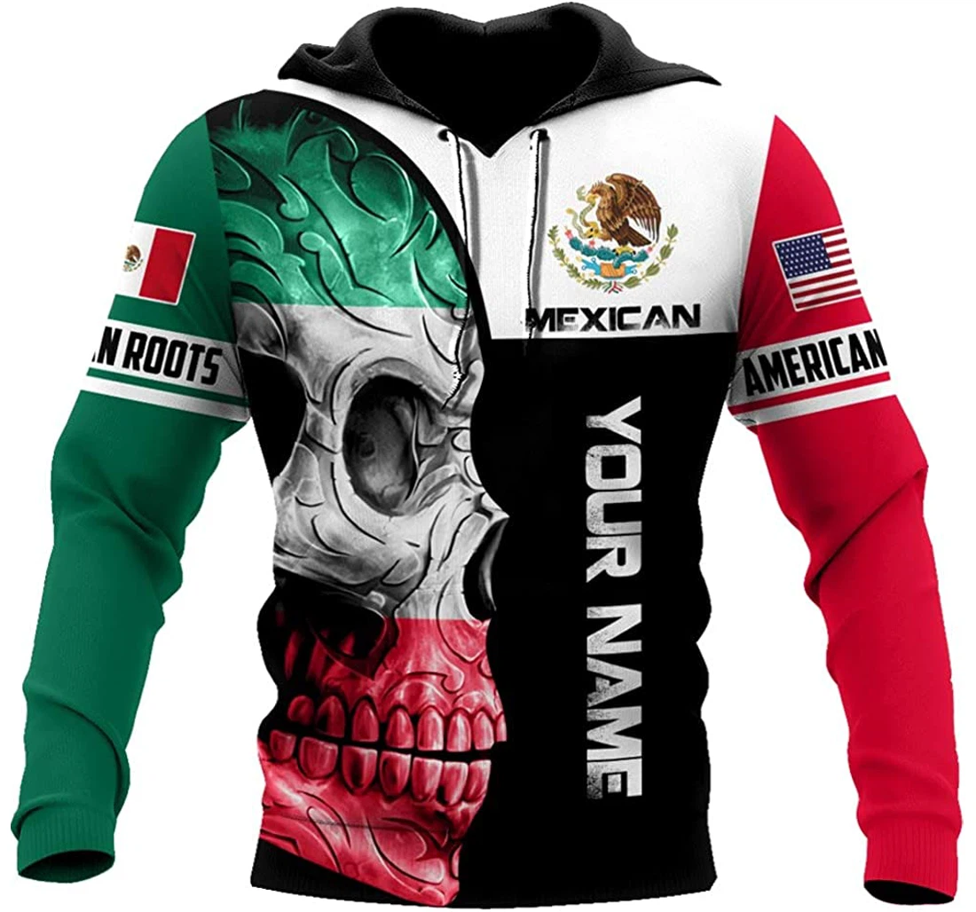 Personalized Name American Grown With Mexican Roots Skull Pattern Included - 3D Printed Pullover Hoodie