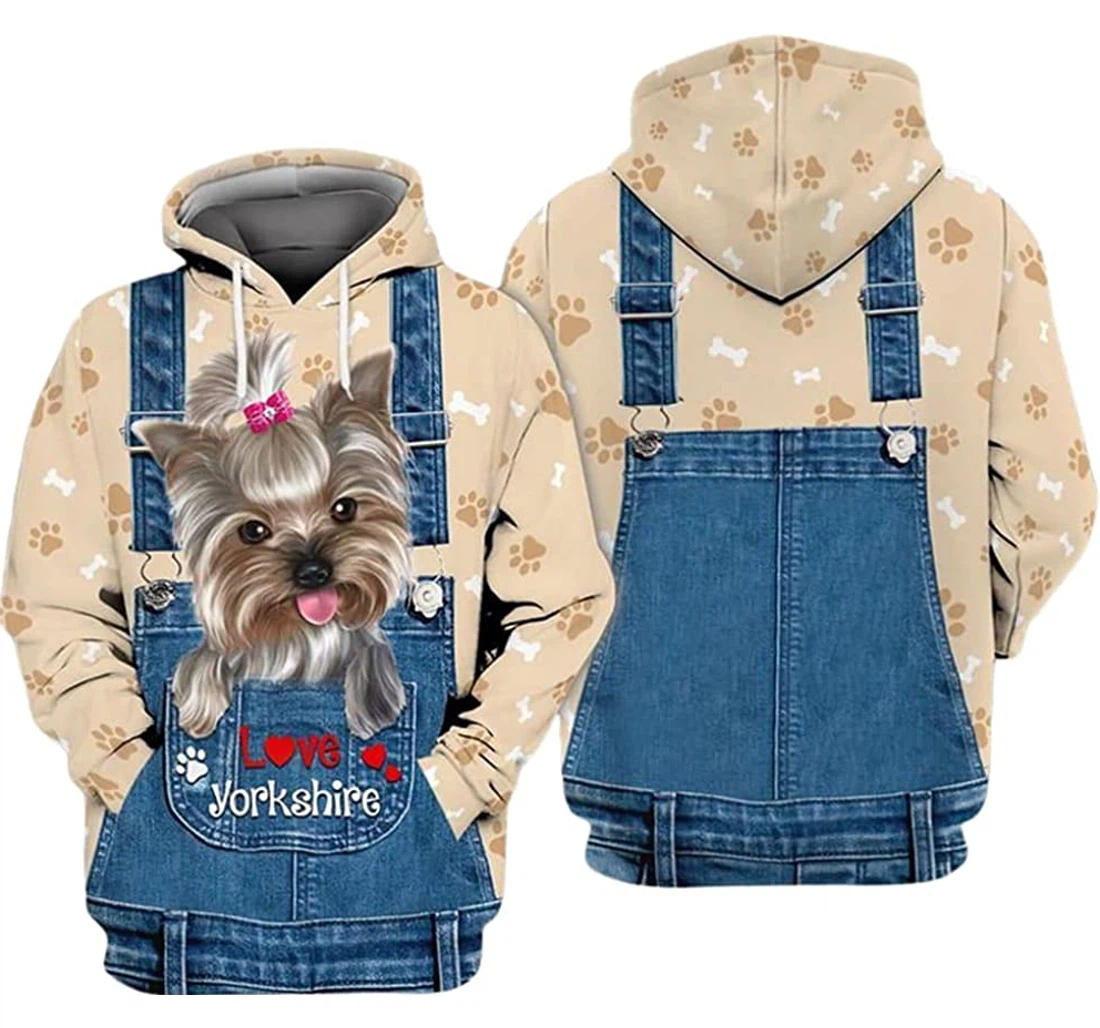 Love Yorkshire Overalls Style Paw Bone Pattern Included - 3D Printed Pullover Hoodie