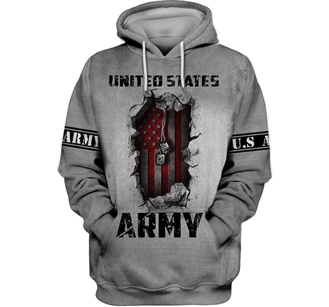 Us Army Veteran Red Flag Broken Wall Included - 3D Printed Pullover Hoodie