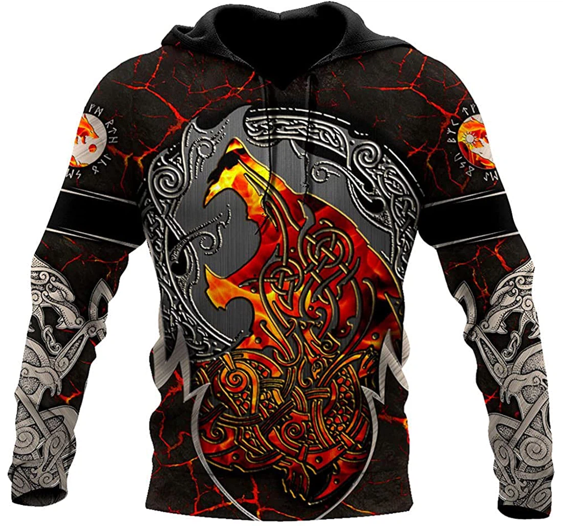 Viking Wolf Red Included - 3D Printed Pullover Hoodie