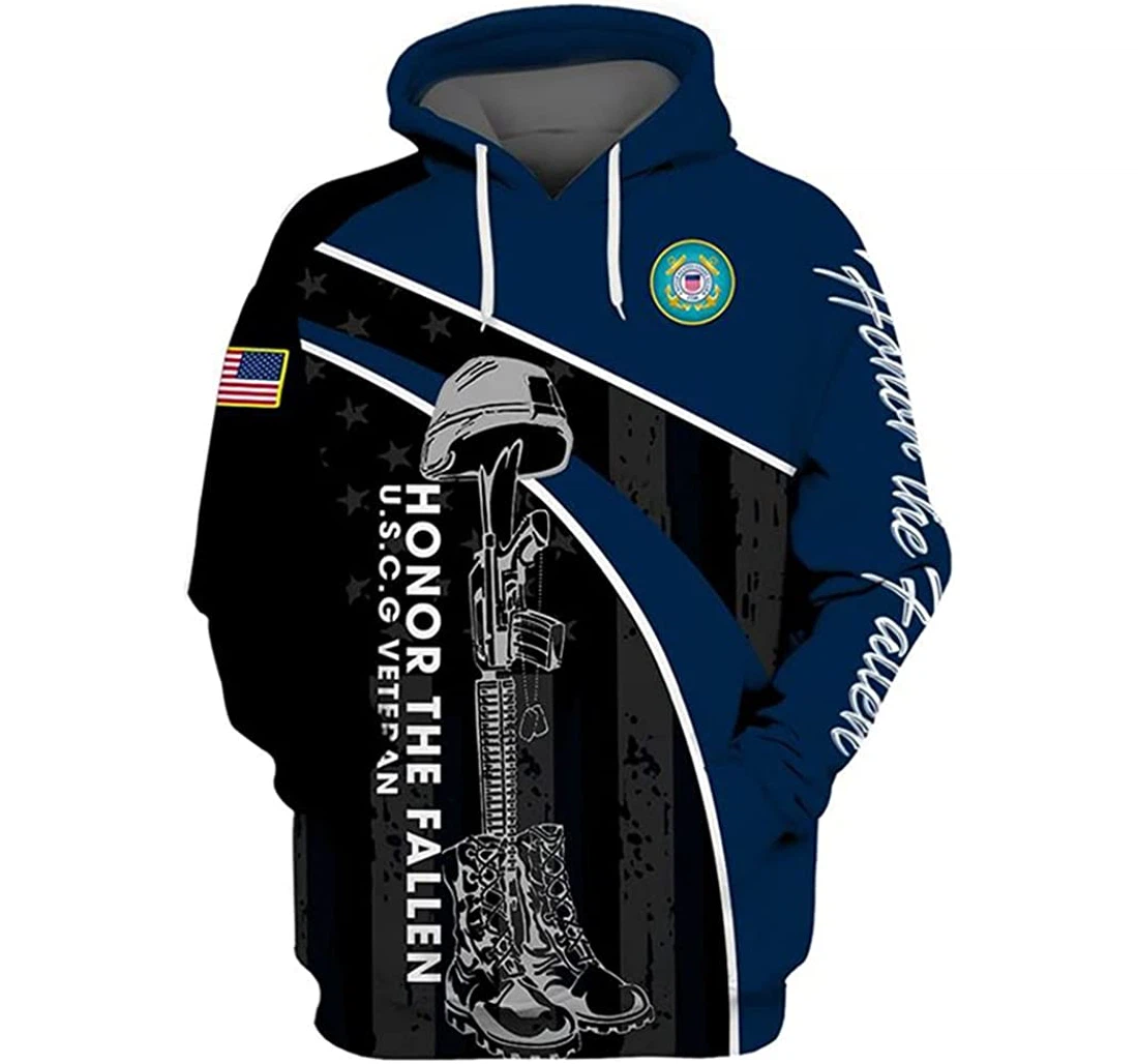 Uscg Veteran Honor The Fallen Symbol America Flag Included - 3D Printed Pullover Hoodie