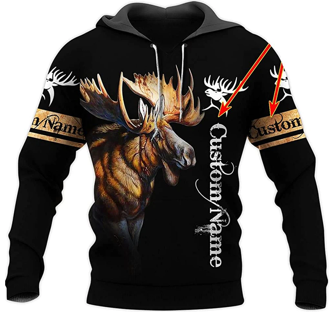 Personalized Name Moose Hunting Moose Art Background Included - 3D Printed Pullover Hoodie