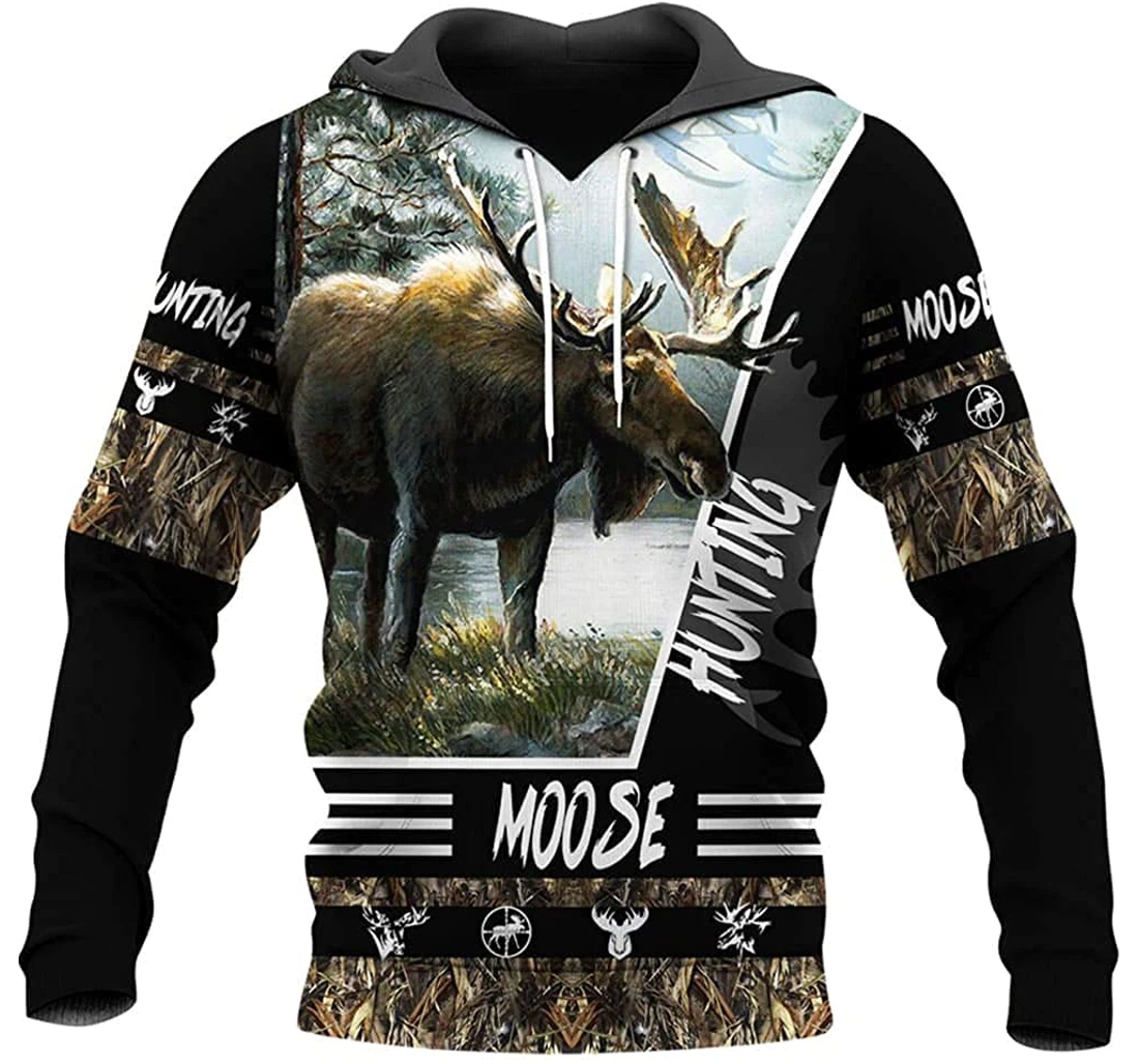 Moose Hunter Forest Camo Art Included - 3D Printed Pullover Hoodie