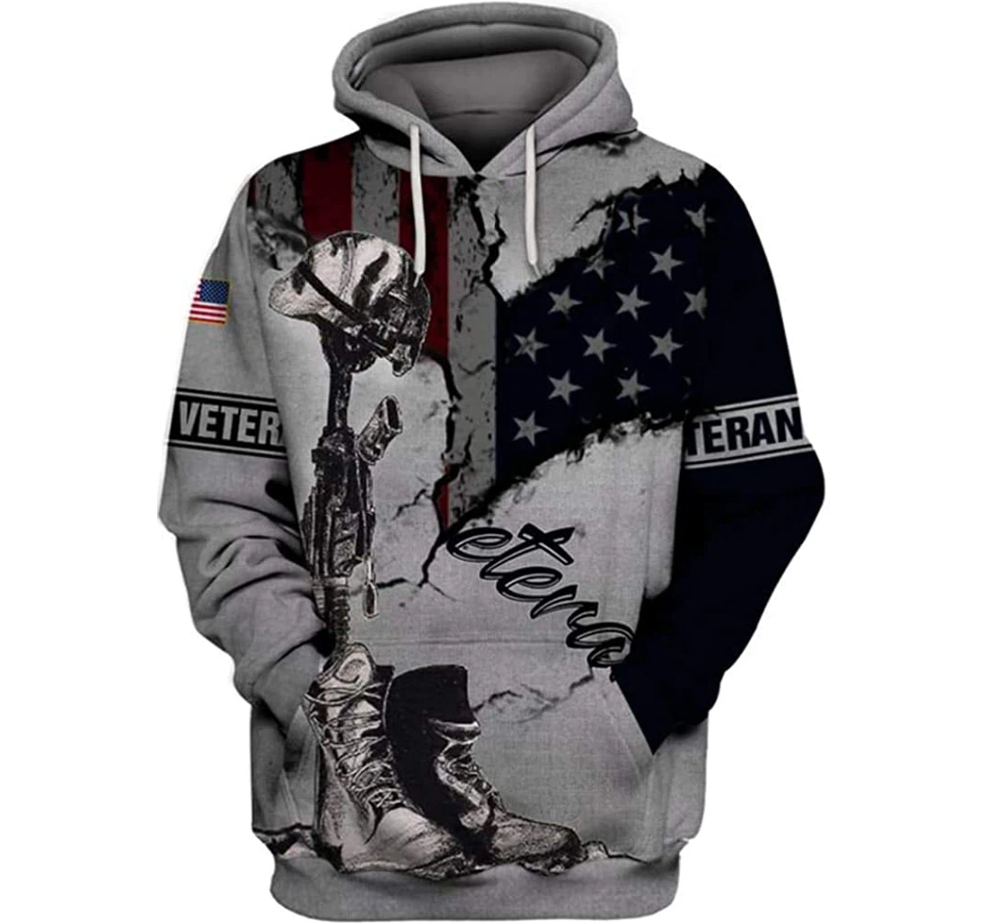 U.s Veteran Etena Gray Included - 3D Printed Pullover Hoodie