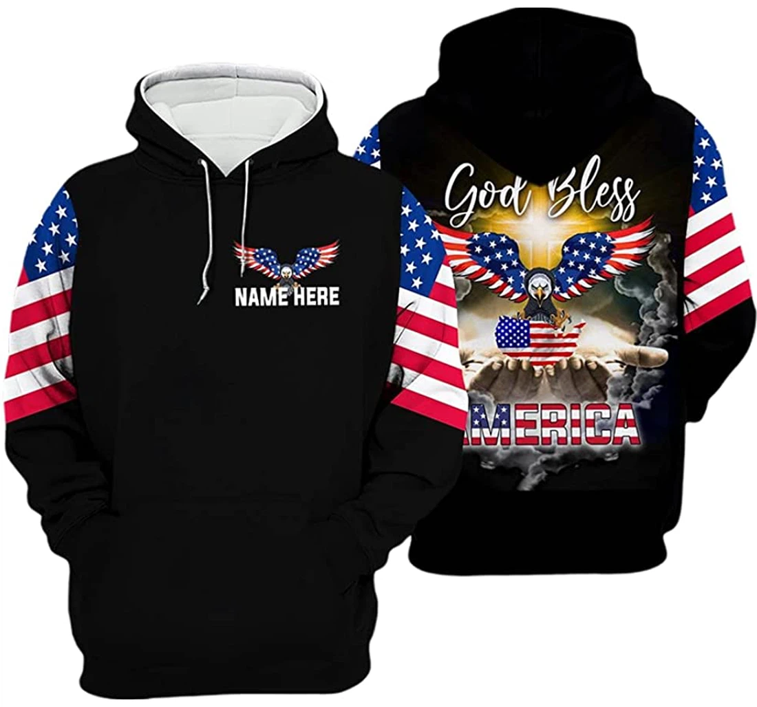 Personalized Name Us Eagle Jesus America God Bless Me My Country Unisex Included - 3D Printed Pullover Hoodie