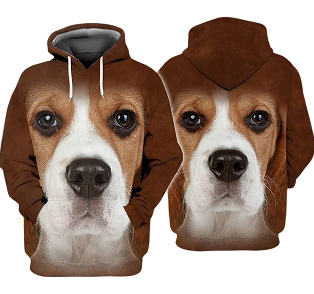 Beagle Face Brown Backgound Included - 3D Printed Pullover Hoodie