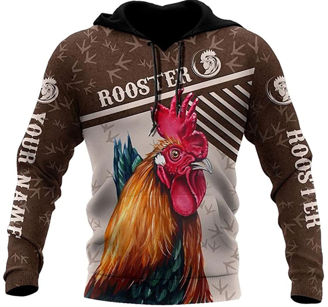 Personalized Name Rooster Chicken Art Brown White Background 1 Unisex Included - 3D Printed Pullover Hoodie