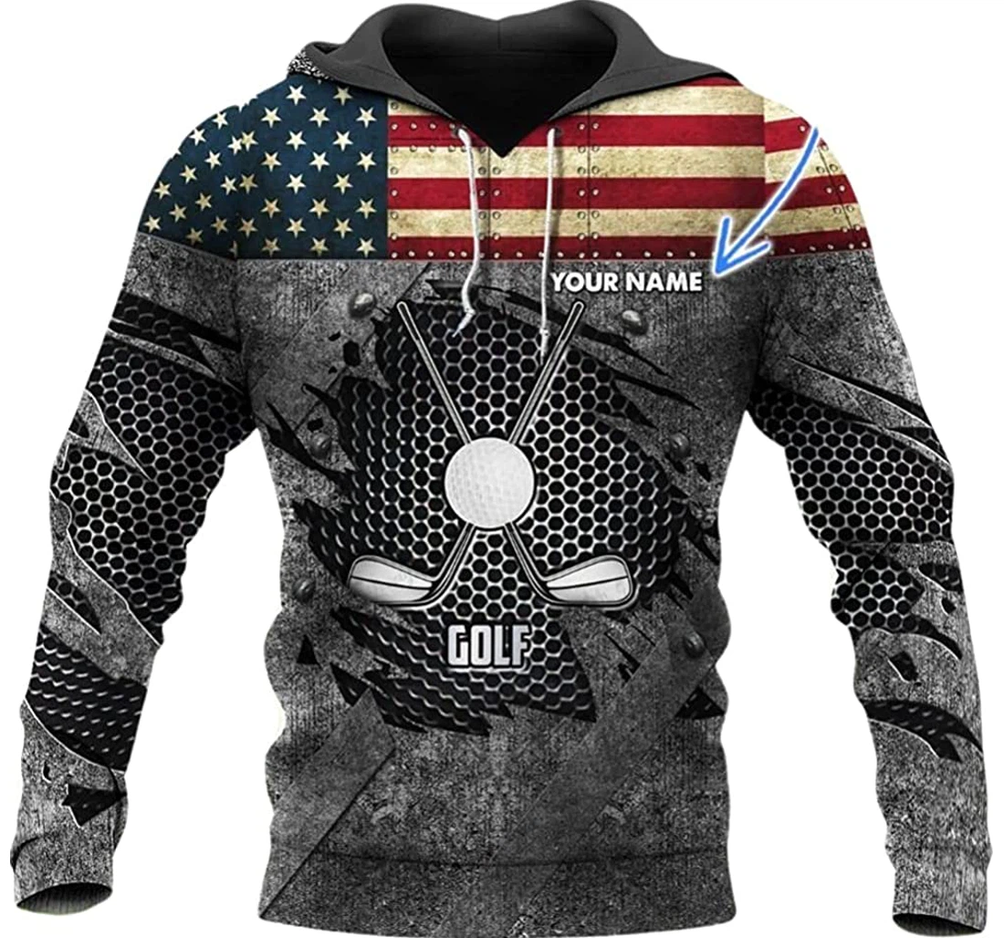 Personalized Name Golf Lover Crack Metal Us Flag Old Style Unisex Included - 3D Printed Pullover Hoodie