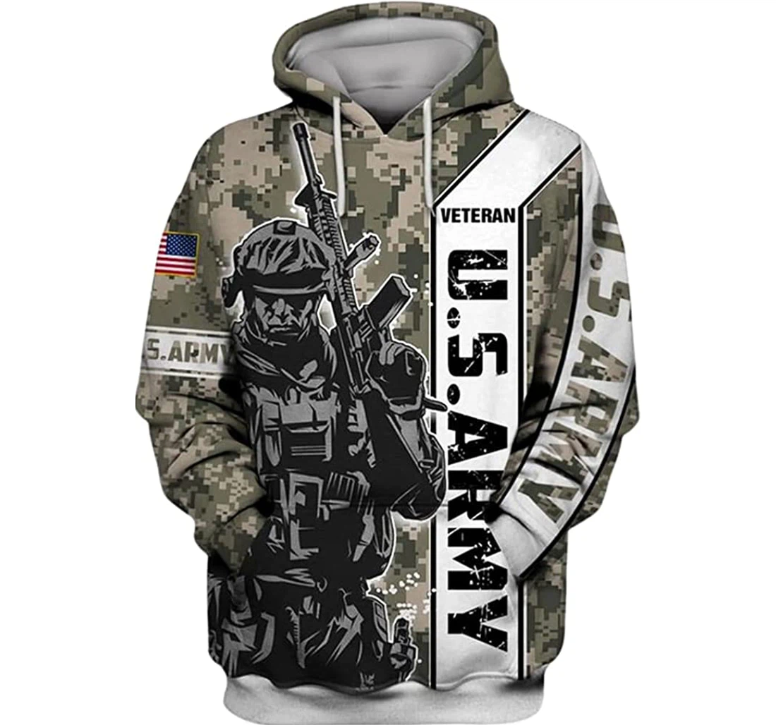 U.s Army Veteran Flag Camo Art Included - 3D Printed Pullover Hoodie