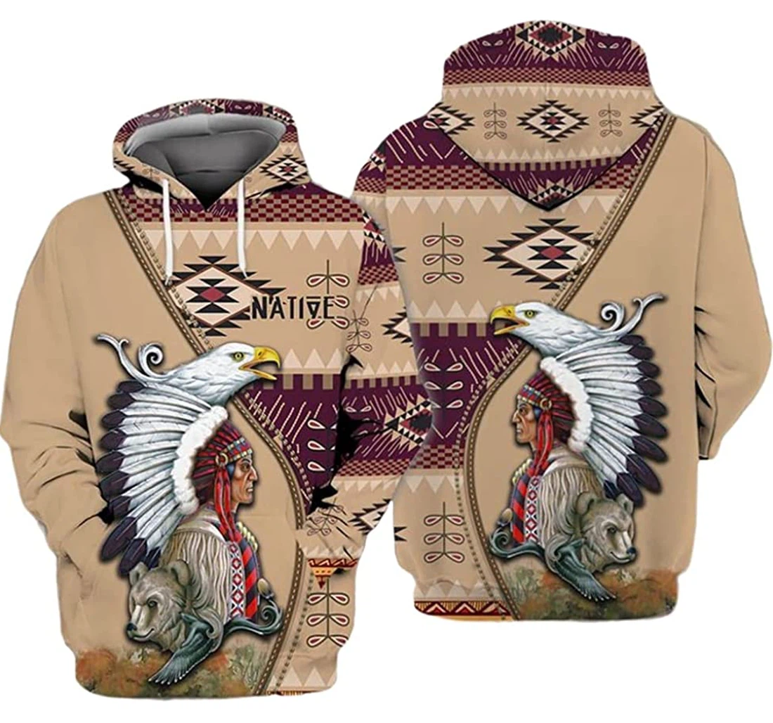 Native Amrican Eagle Wolf Included - 3D Printed Pullover Hoodie