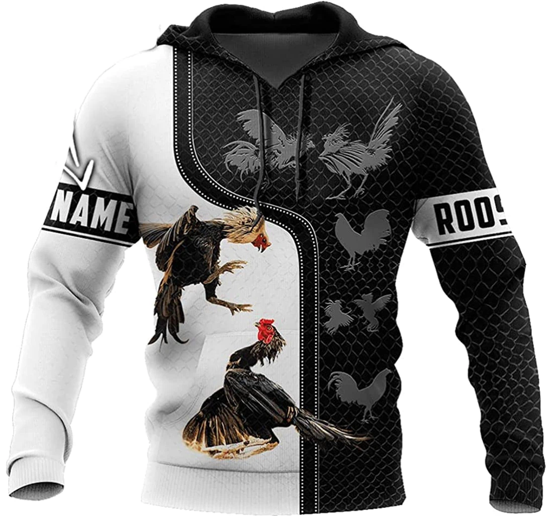 Personalized Name Rooster Fighting & White Background Included - 3D Printed Pullover Hoodie