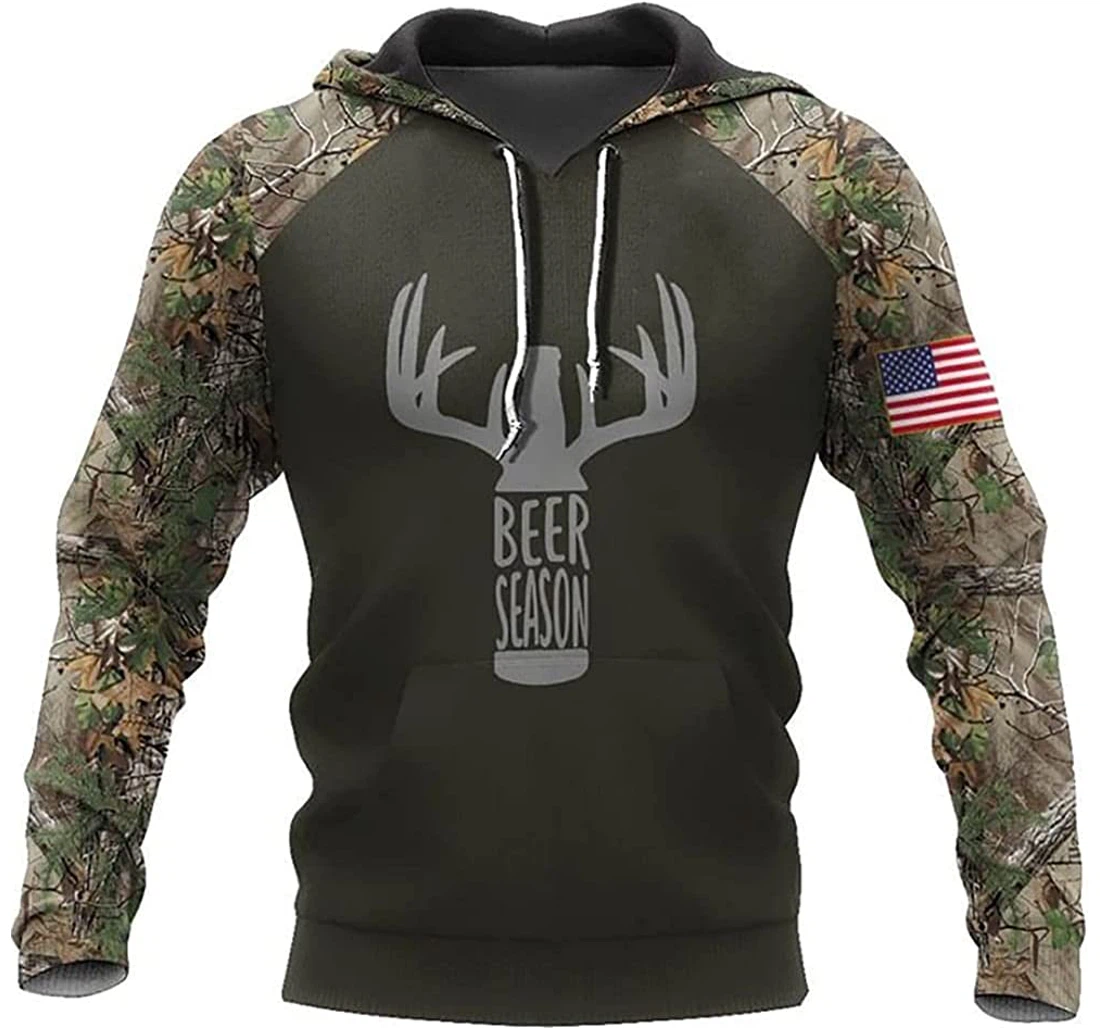 Personalized Name Deer Hunting Beer Lover Beer Season Included - 3D Printed Pullover Hoodie