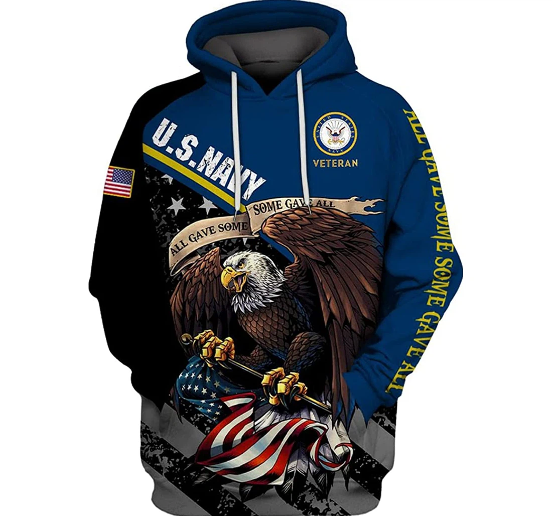 Personalized Us Navy Veteran Eagle Symbol Flag All Gave Some Blue Included - 3D Printed Pullover Hoodie