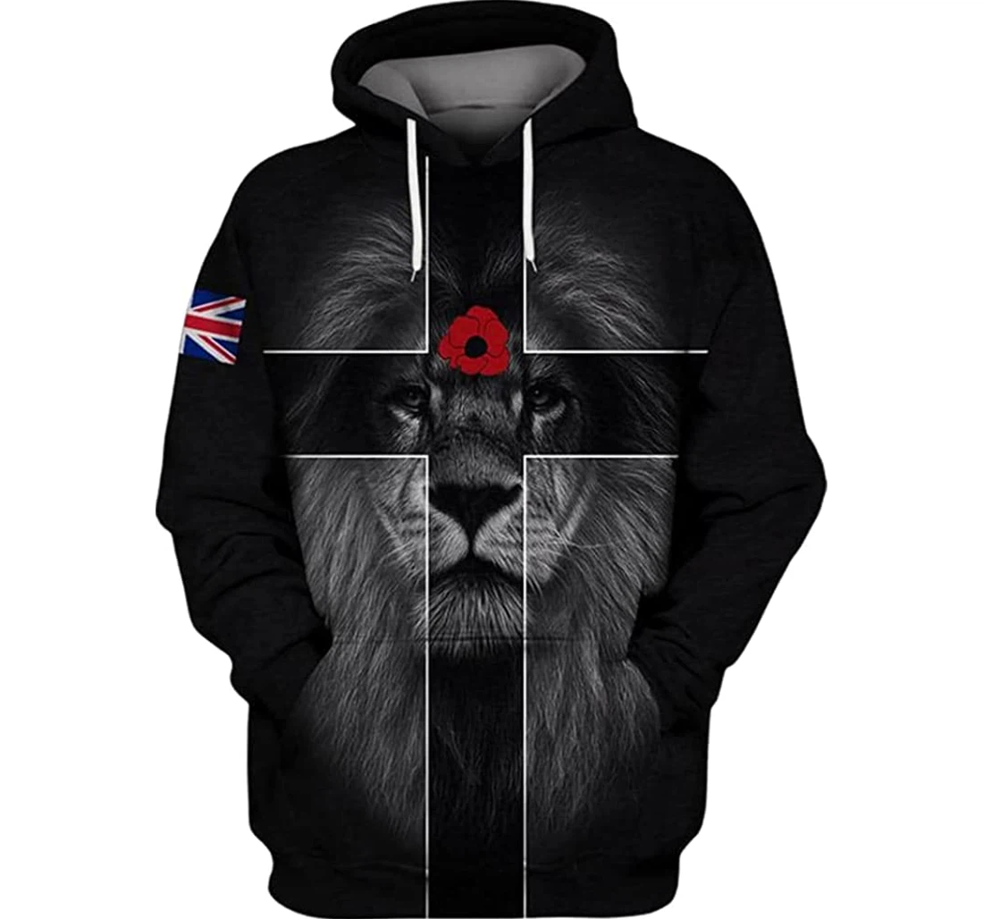 Uk Veteran Lion Jesus Flag Lest We Forget Unisex Included - 3D Printed Pullover Hoodie