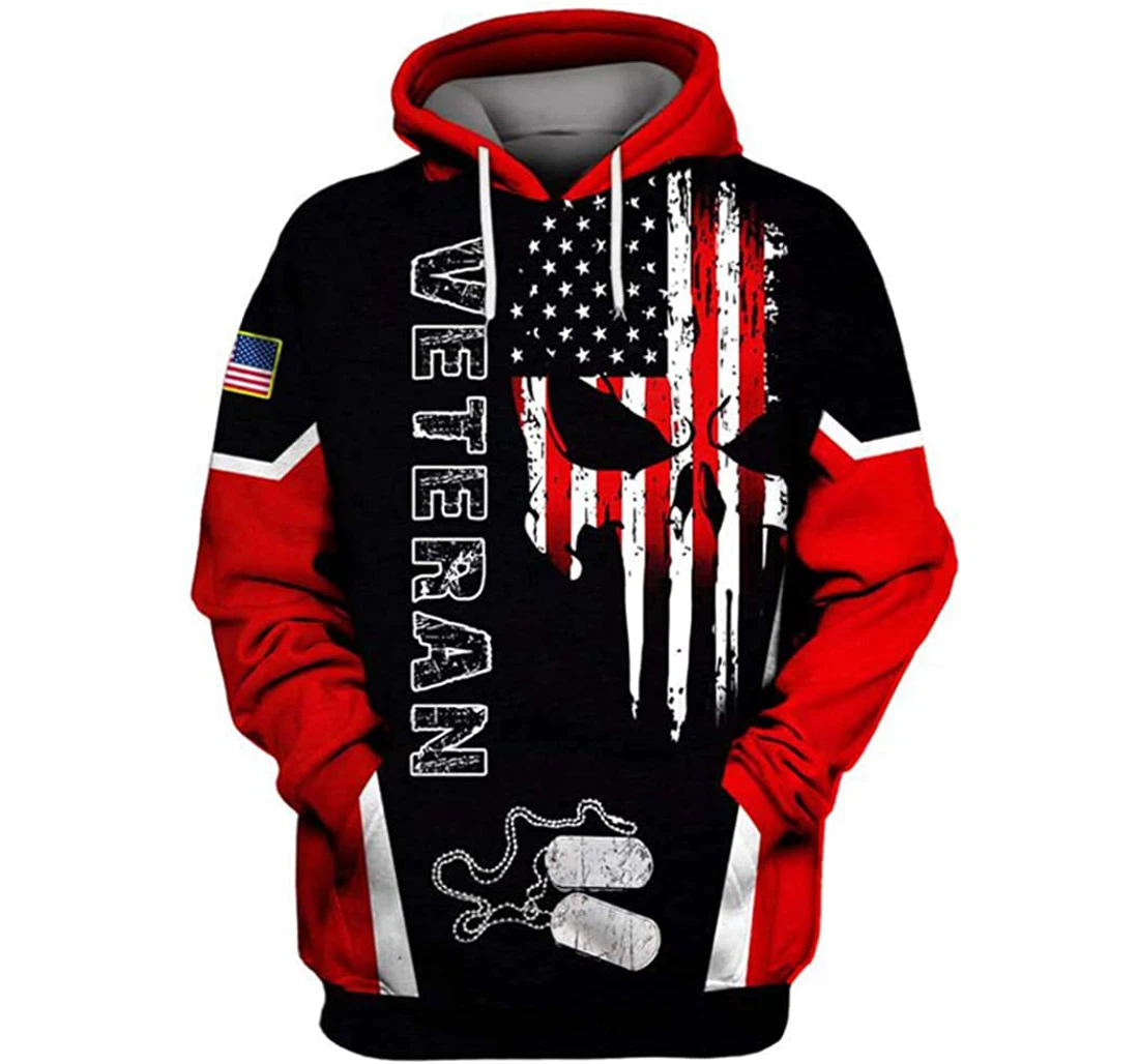 Us Veteran Skull Flag Red 1 Unisex Included - 3D Printed Pullover Hoodie