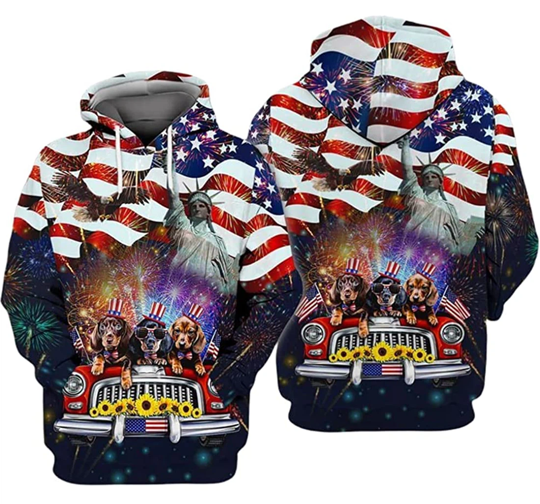Personalized Dachshund Fireworks Independence Day Eagle Liberty Us Flag Included - 3D Printed Pullover Hoodie