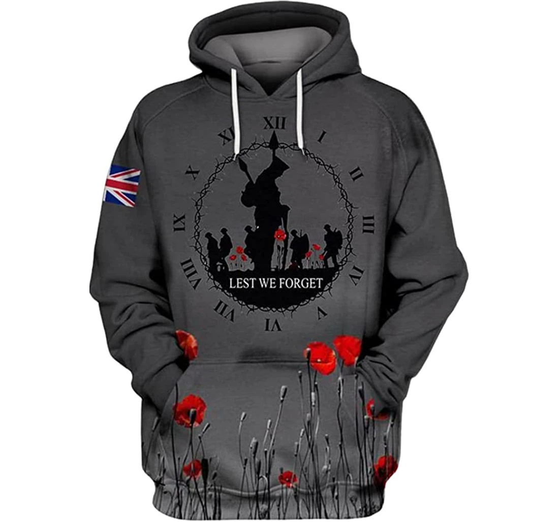 Uk Veteran Flag Poppy Day Lest We Forget Unisex Included - 3D Printed Pullover Hoodie