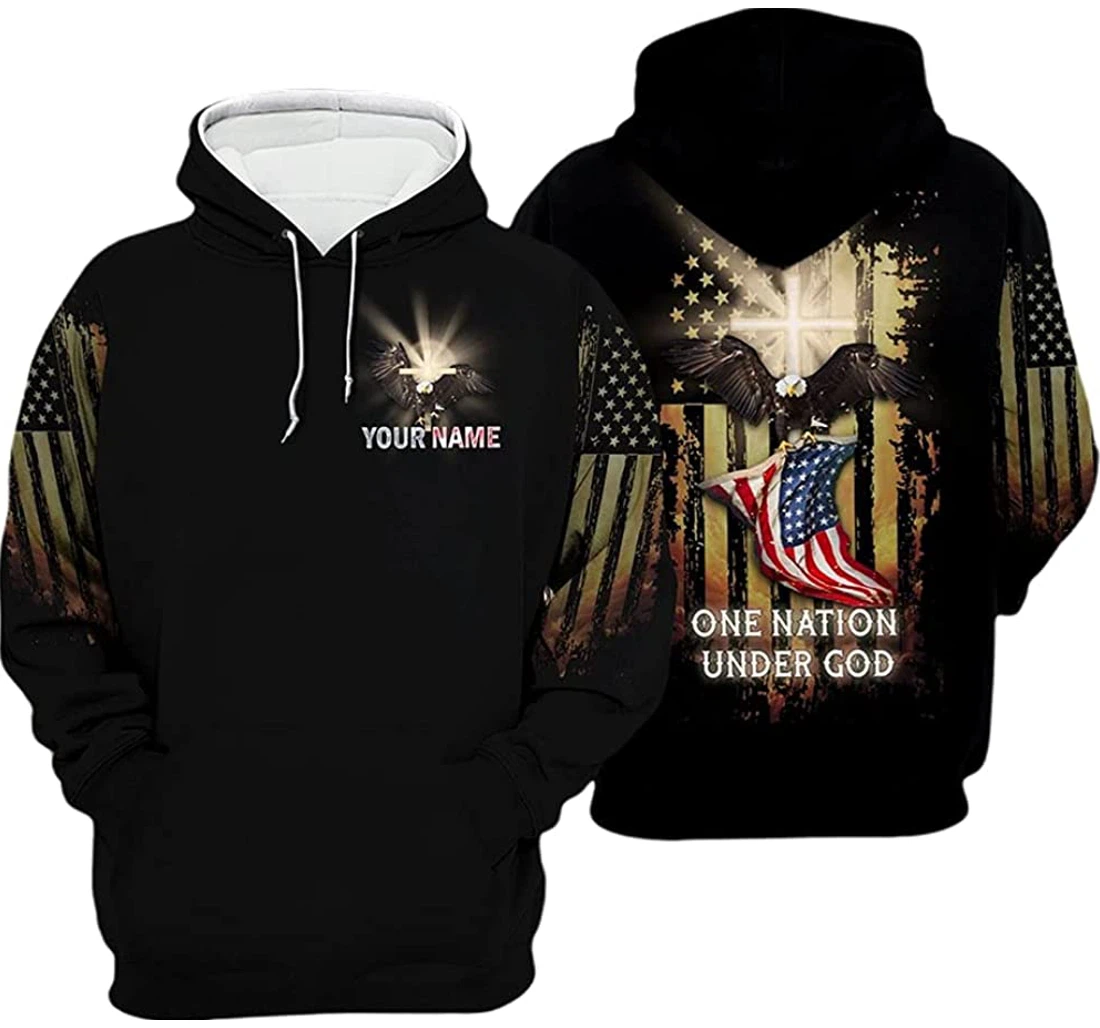 Personalized Name Us Jesus Cross Eagle One Nation Under God - 3D Printed Pullover Hoodie