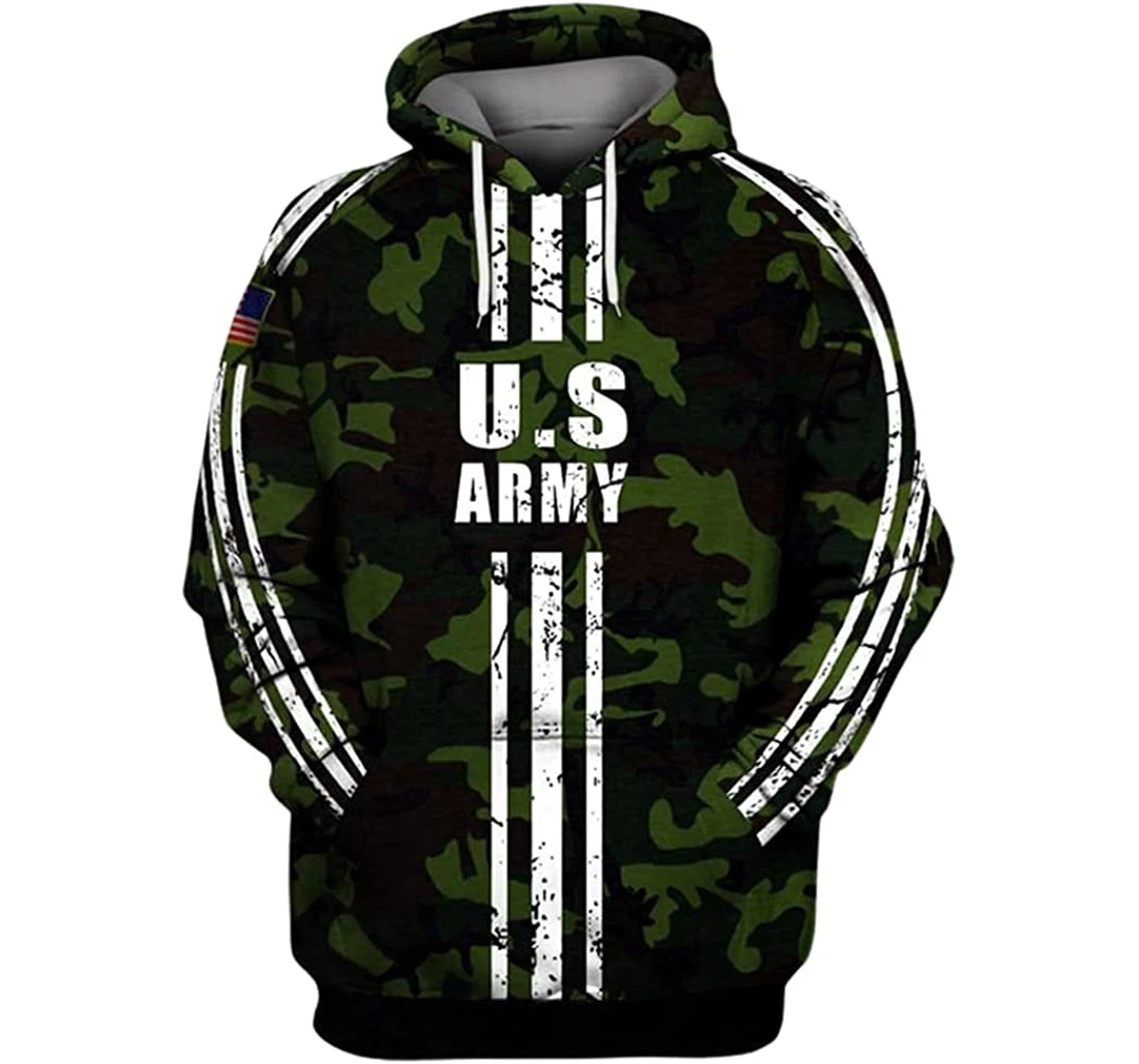 Us Army Flag Camo Background Unisex Included - 3D Printed Pullover Hoodie