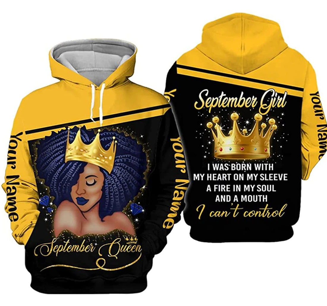 Personalized Name Month September Girl Queen I Was Born With My Heart - 3D Printed Pullover Hoodie