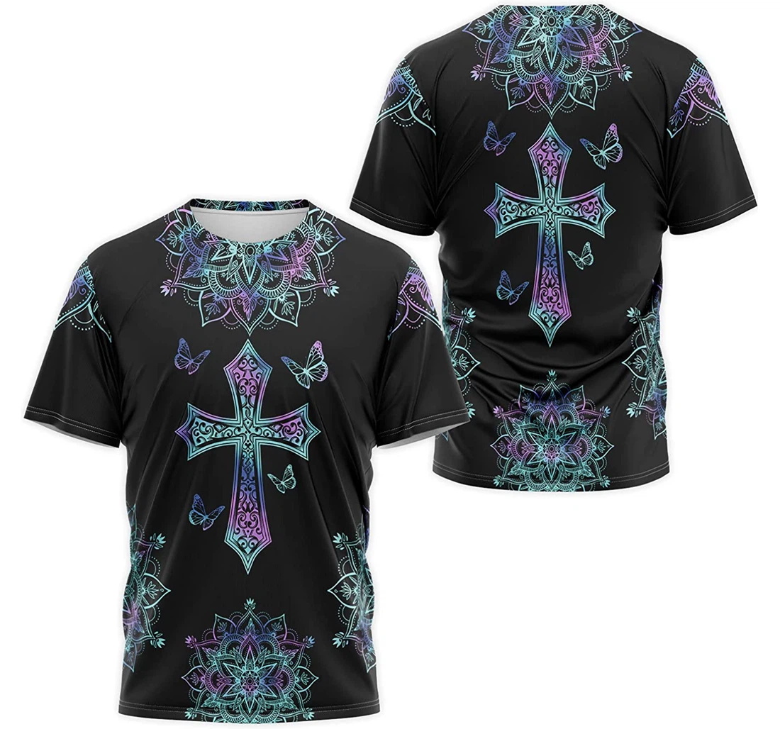 T-Shirt, Hoodie - Butterfly Cross Flower Mandala 3D Printed