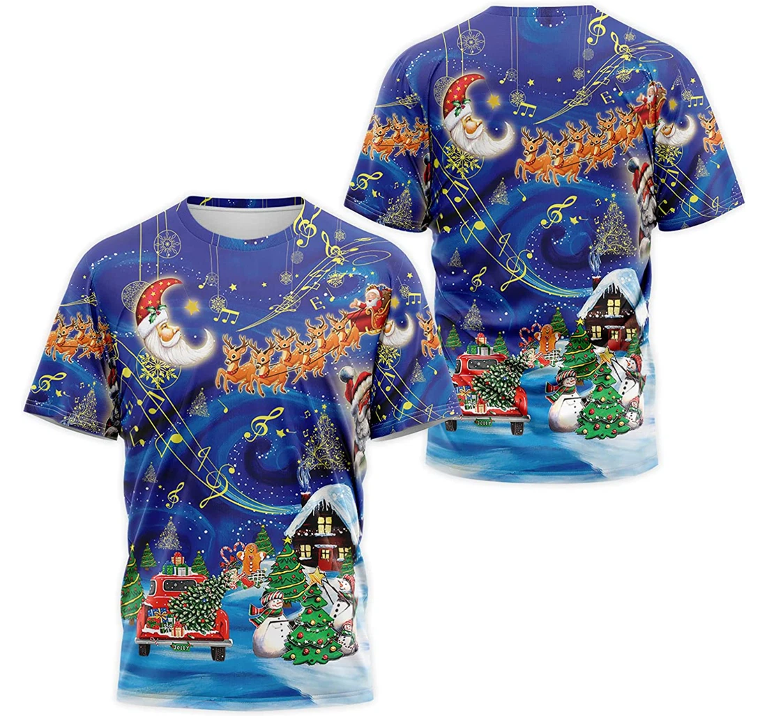 T-Shirt, Hoodie - Santa Claus Christmas Night Sky Music 3D Printed