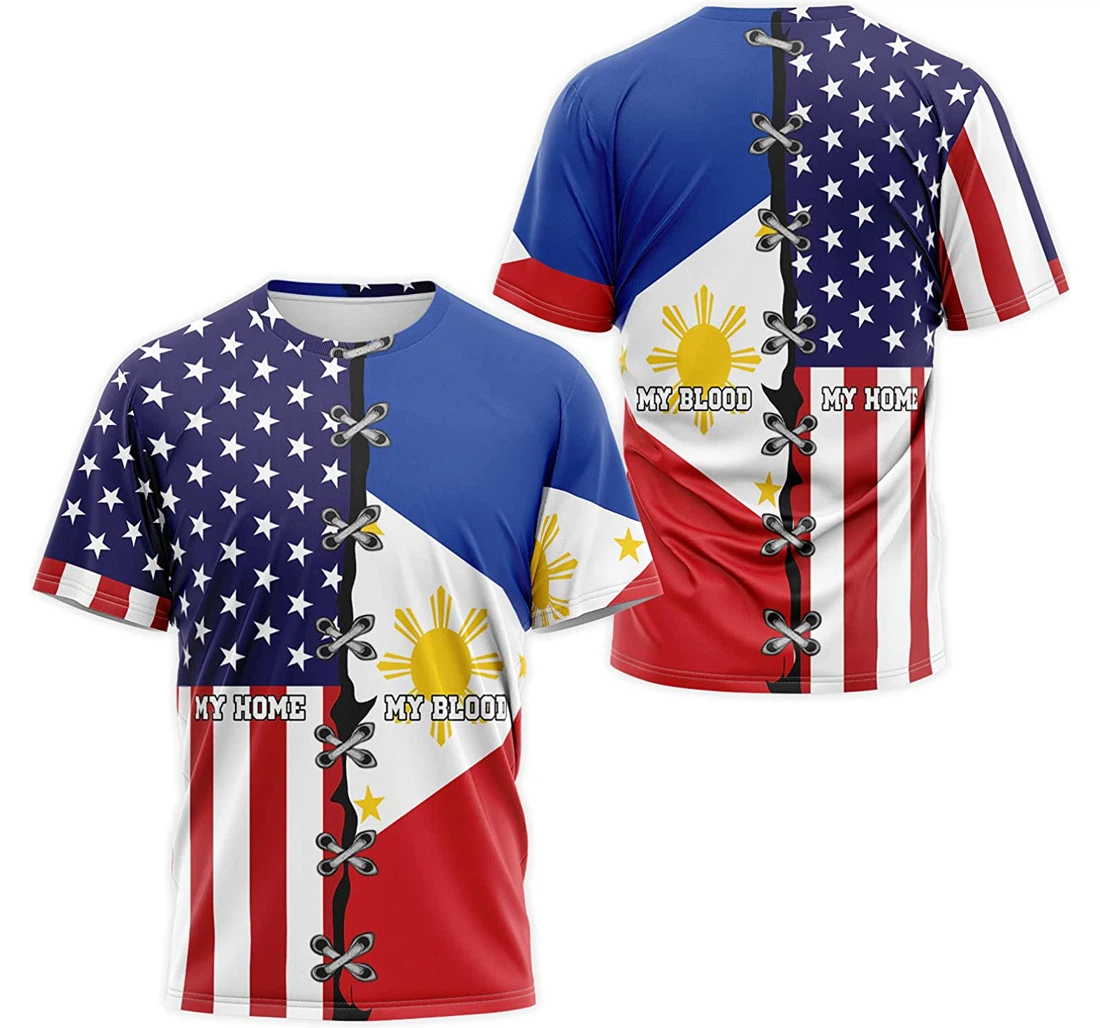 T-Shirt, Hoodie - My Home My Blood American Philippines Flag 3D Printed