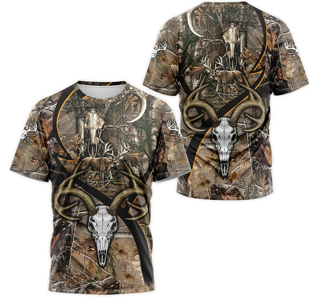 T-Shirt, Hoodie - Skull Deer Hunter Leaves Tree Camo 1 3D Printed