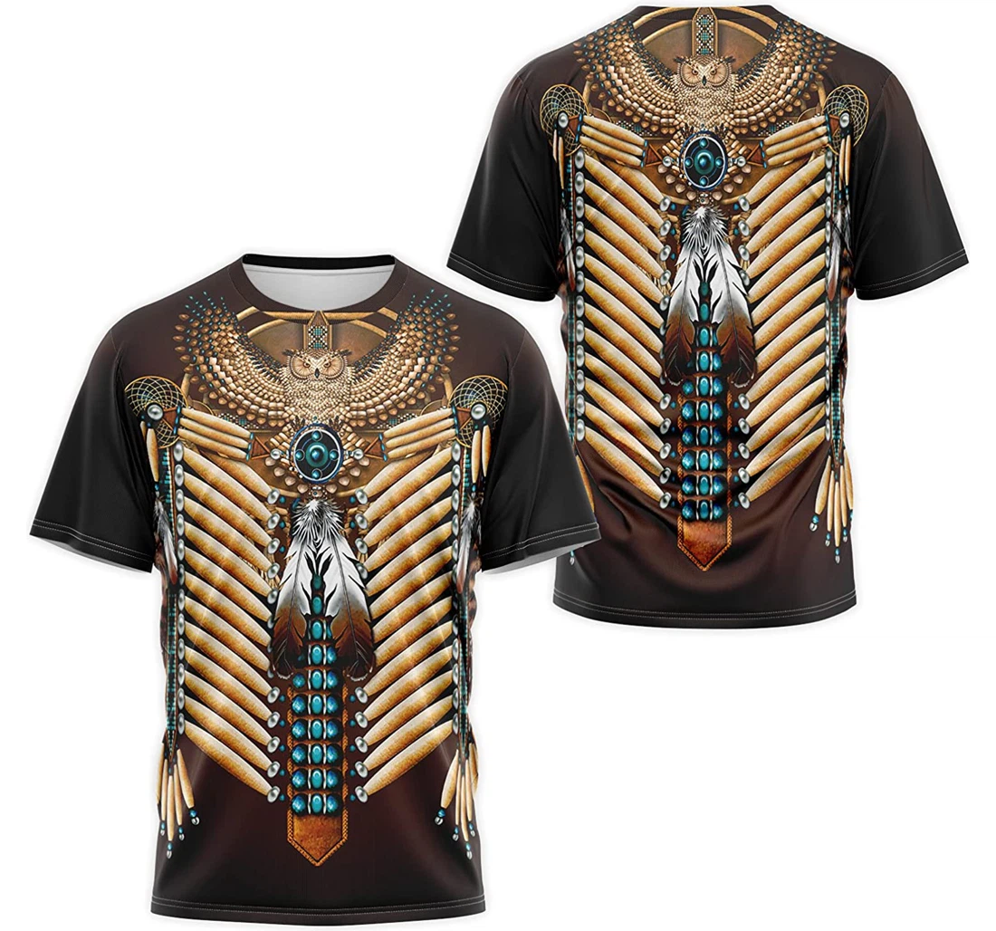 T-Shirt, Hoodie - Native American Owl Dark Brown Beaded Breastplate Pattern 3D Printed