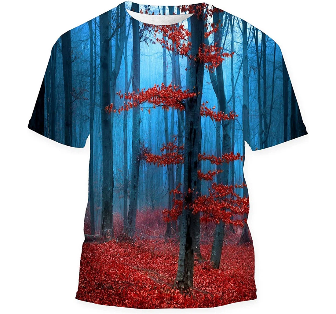 Foggy Day Into Forest During Autumn - 3D Printed T-shirt, Long Sleeves Shirt