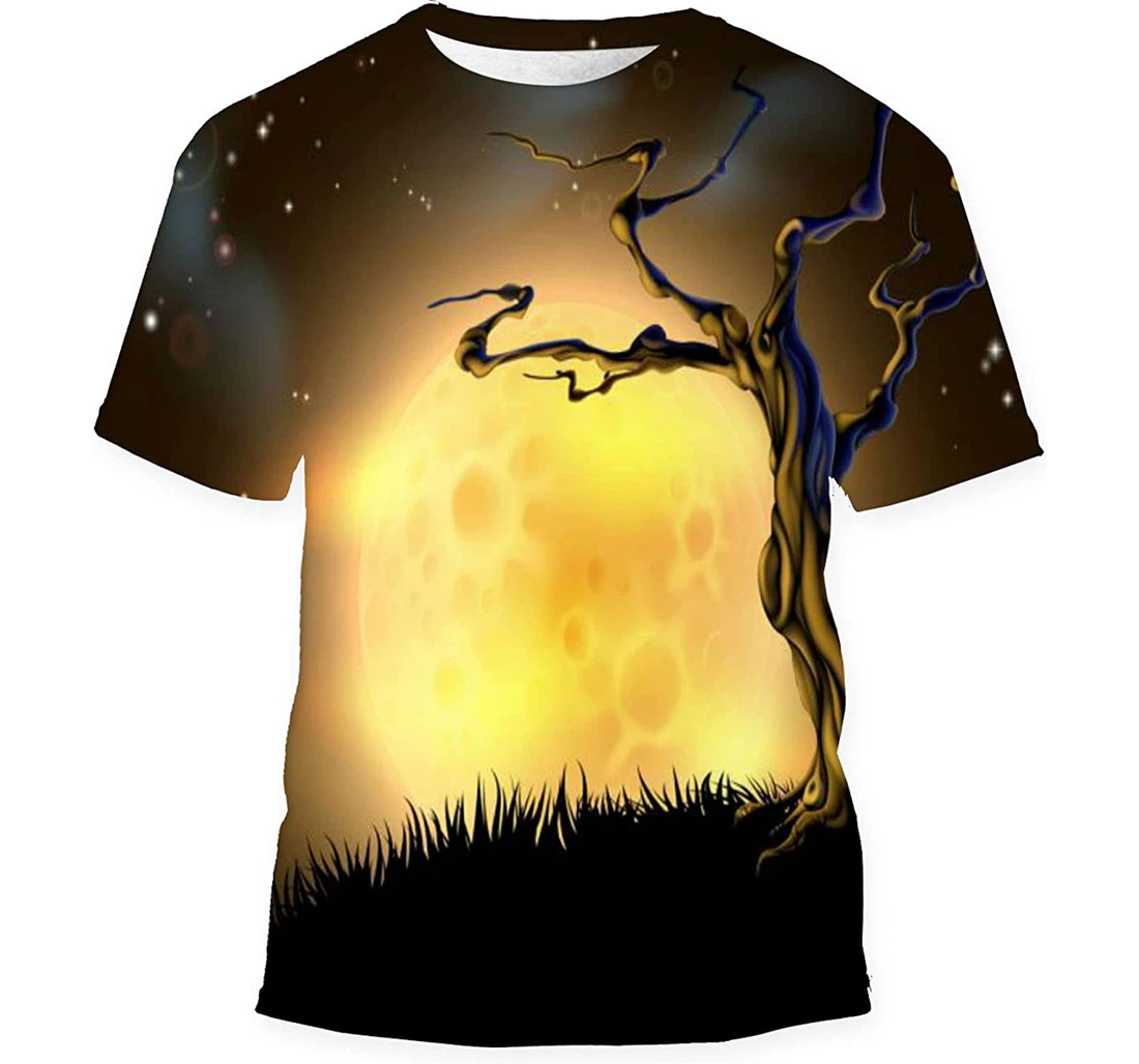 Spooky Scary Orange Halloween Background Scene - 3D Printed T-shirt, Long Sleeves Shirt