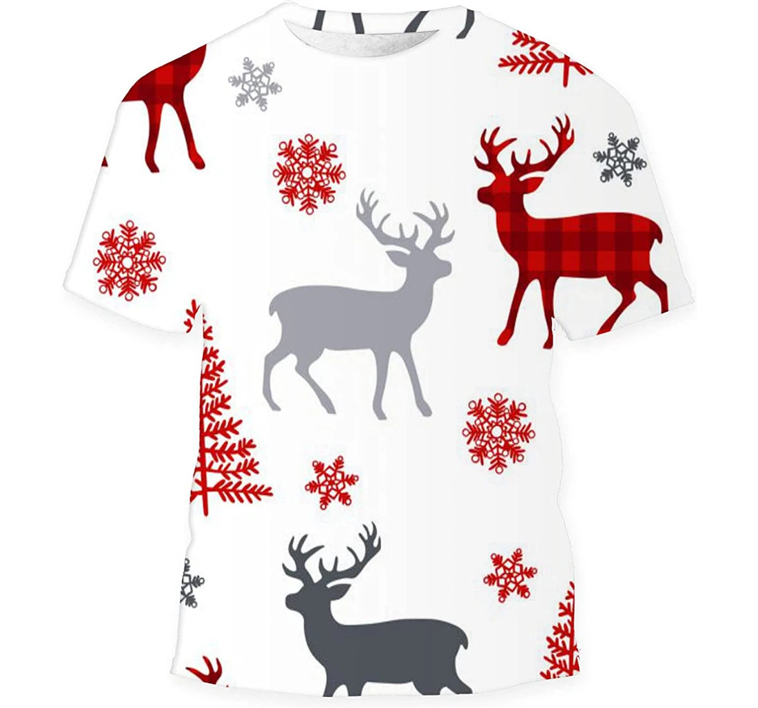 Christmas Deer Tree Snowflakes - 3D Printed T-shirt, Long Sleeves Shirt