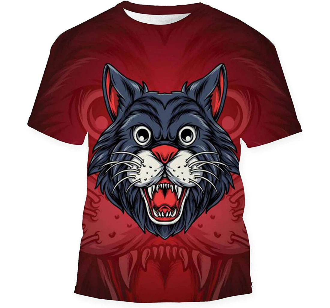 Cute Cat Cartoon Character Logo - 3D Printed T-shirt, Long Sleeves Shirt