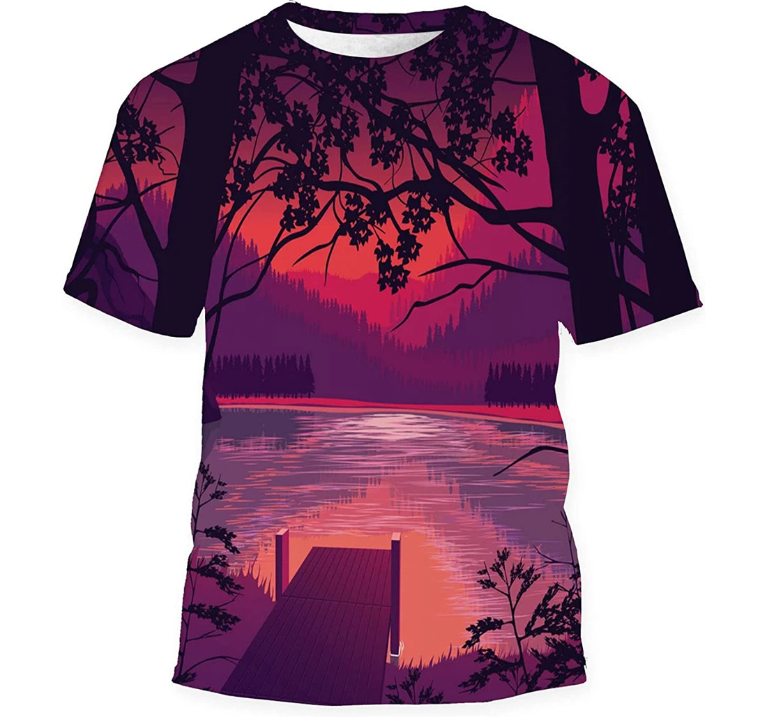 Background Landscape Wooden Pier - 3D Printed T-shirt, Long Sleeves Shirt