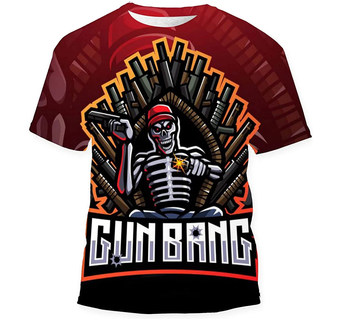 Gun Bang Skeleton King Esport Mascot - 3D Printed T-shirt, Long Sleeves Shirt