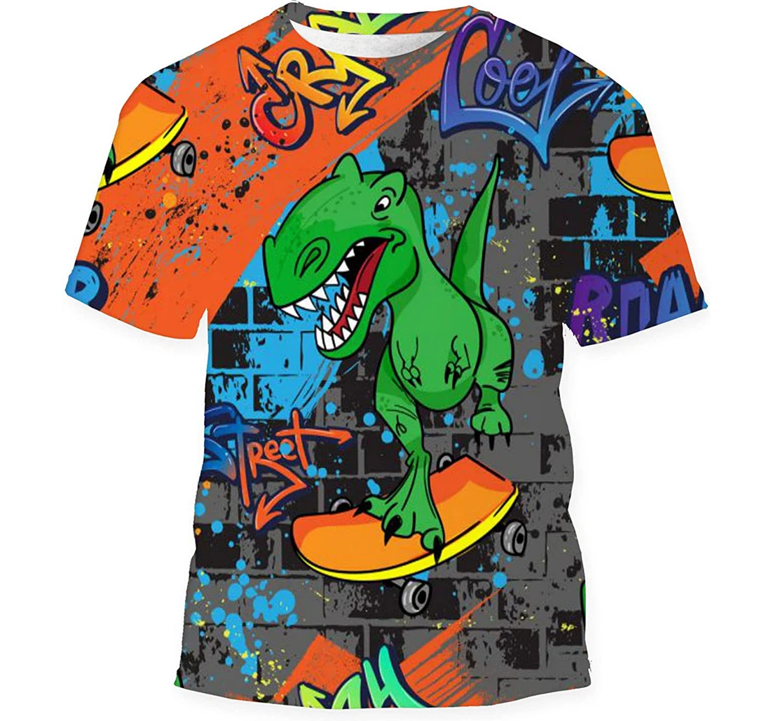 Bright Cool Dinosaur On - 3D Printed T-shirt, Long Sleeves Shirt