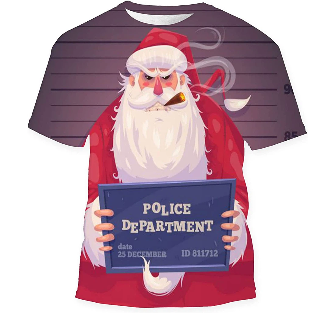 Bad Santa Police Department Christmas Greeting - 3D Printed T-shirt, Long Sleeves Shirt