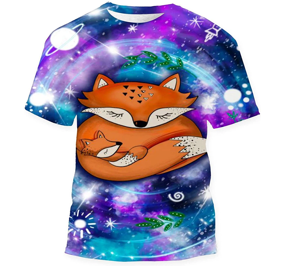 Baby Mother Fox Space Background - 3D Printed T-shirt, Long Sleeves Shirt