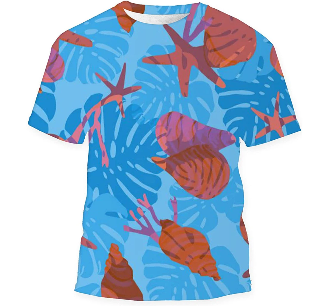 Marine Shells Tropical Leaves - 3D Printed T-shirt, Long Sleeves Shirt