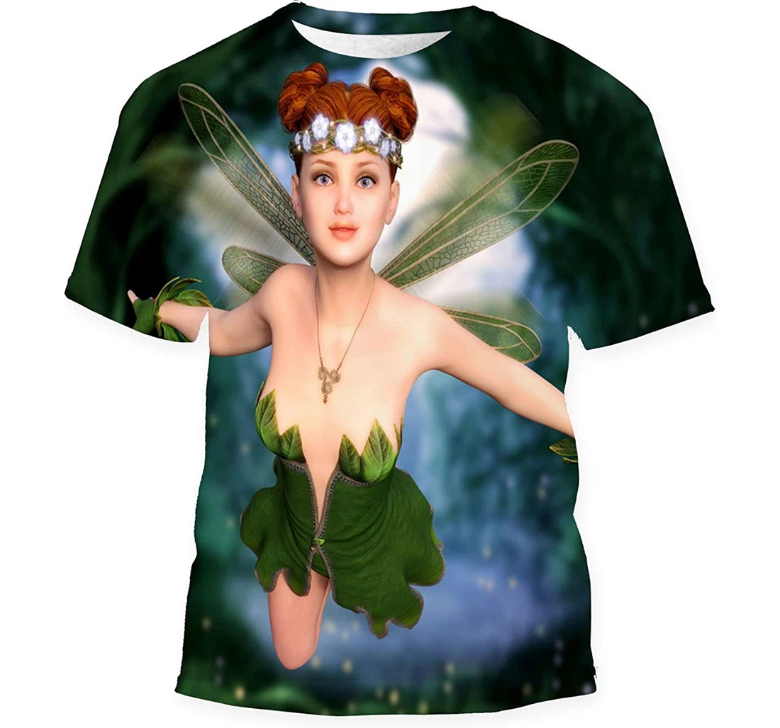 Attractive Fairy Girl Flying Through Enchanting - 3D Printed T-shirt, Long Sleeves Shirt