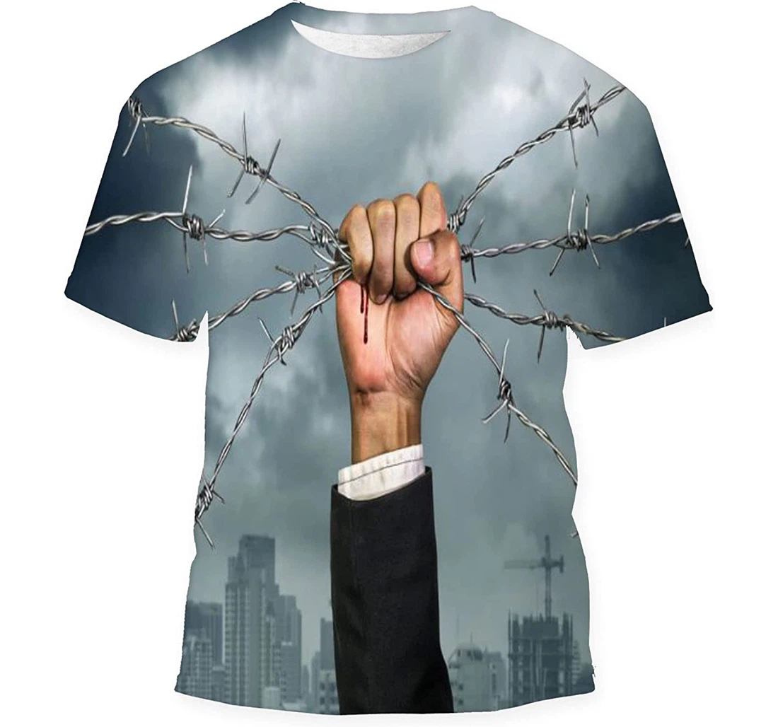 Hand Businessman Holding On Barbed Wire - 3D Printed T-shirt, Long Sleeves Shirt