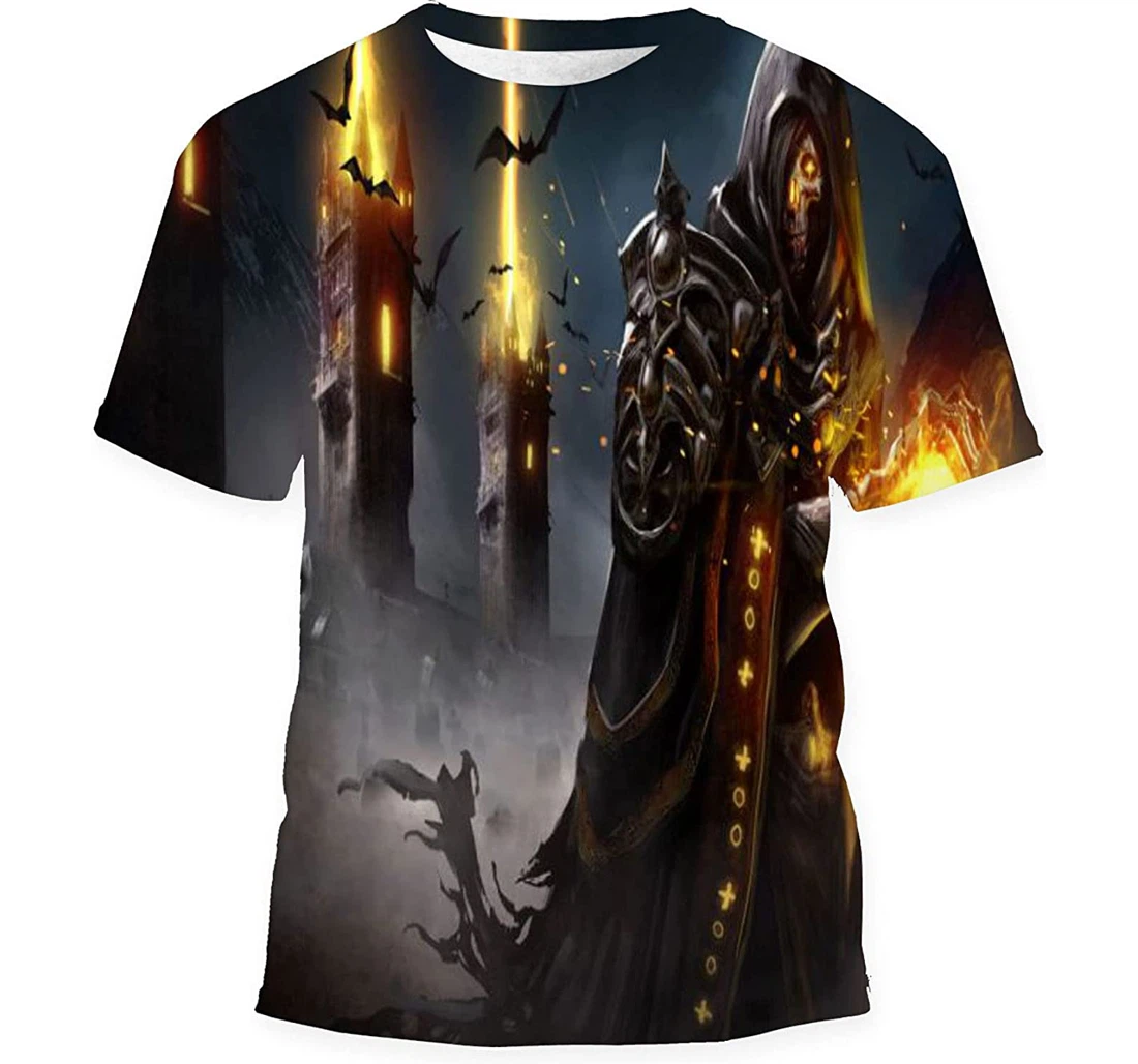 Sinister Skeleton Lich Forms Sphere Fire - 3D Printed T-shirt, Long Sleeves Shirt