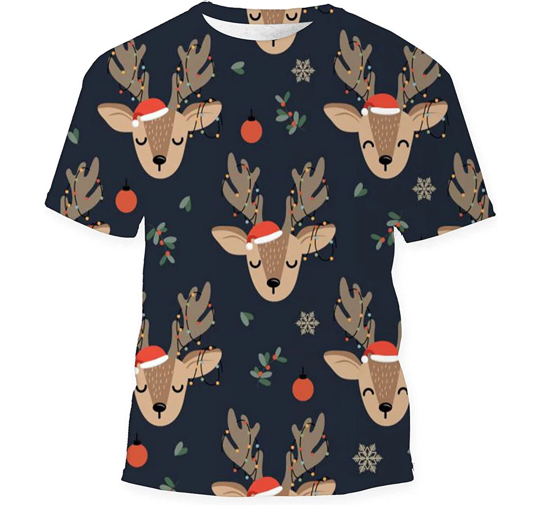 Christmas Reindeer Background Winter - 3D Printed T-shirt, Long Sleeves Shirt