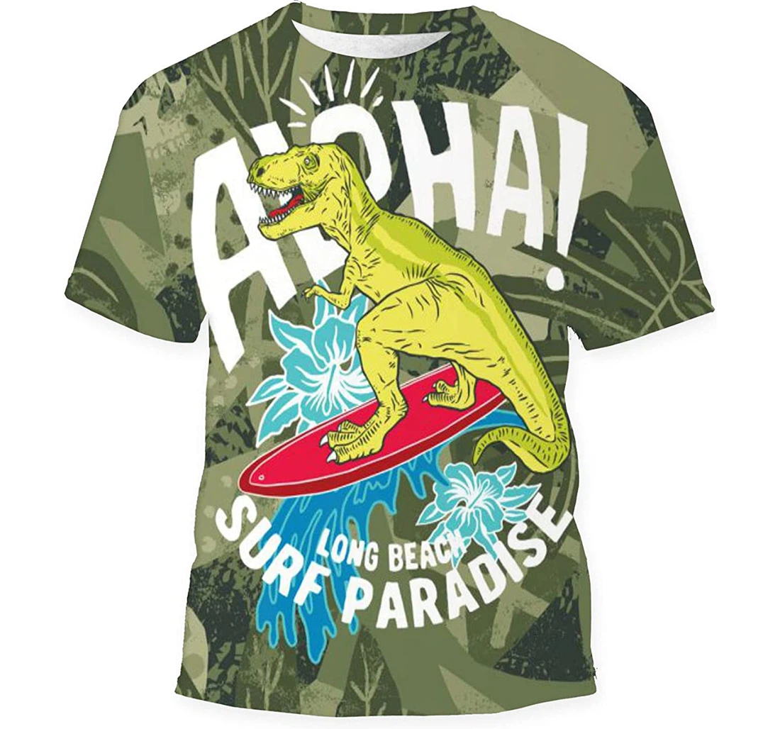 Tropical Leaf Surfer Dinosaur - 3D Printed T-shirt, Long Sleeves Shirt