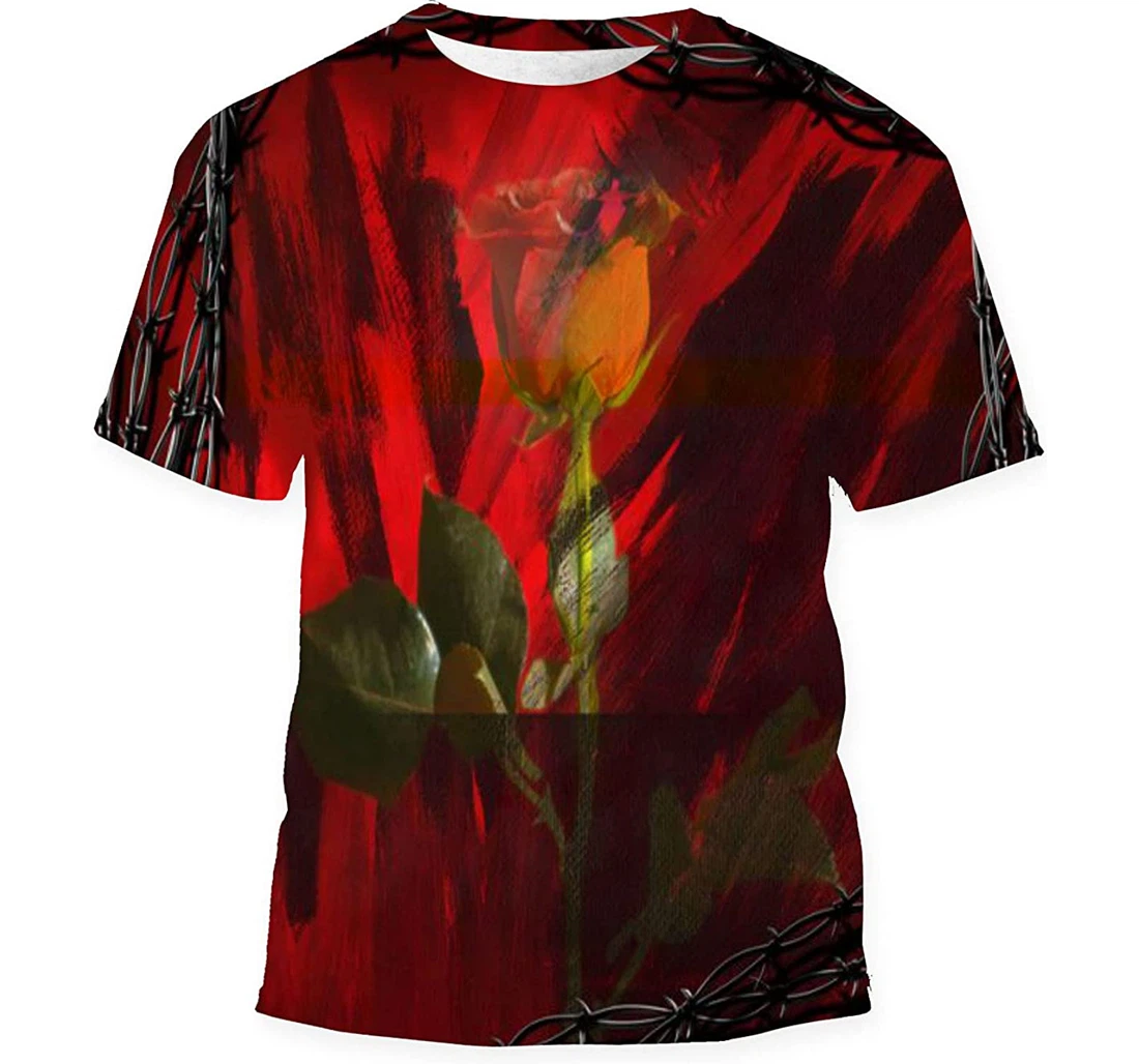 Red Rose Barbed Wire Frame - 3D Printed T-shirt, Long Sleeves Shirt