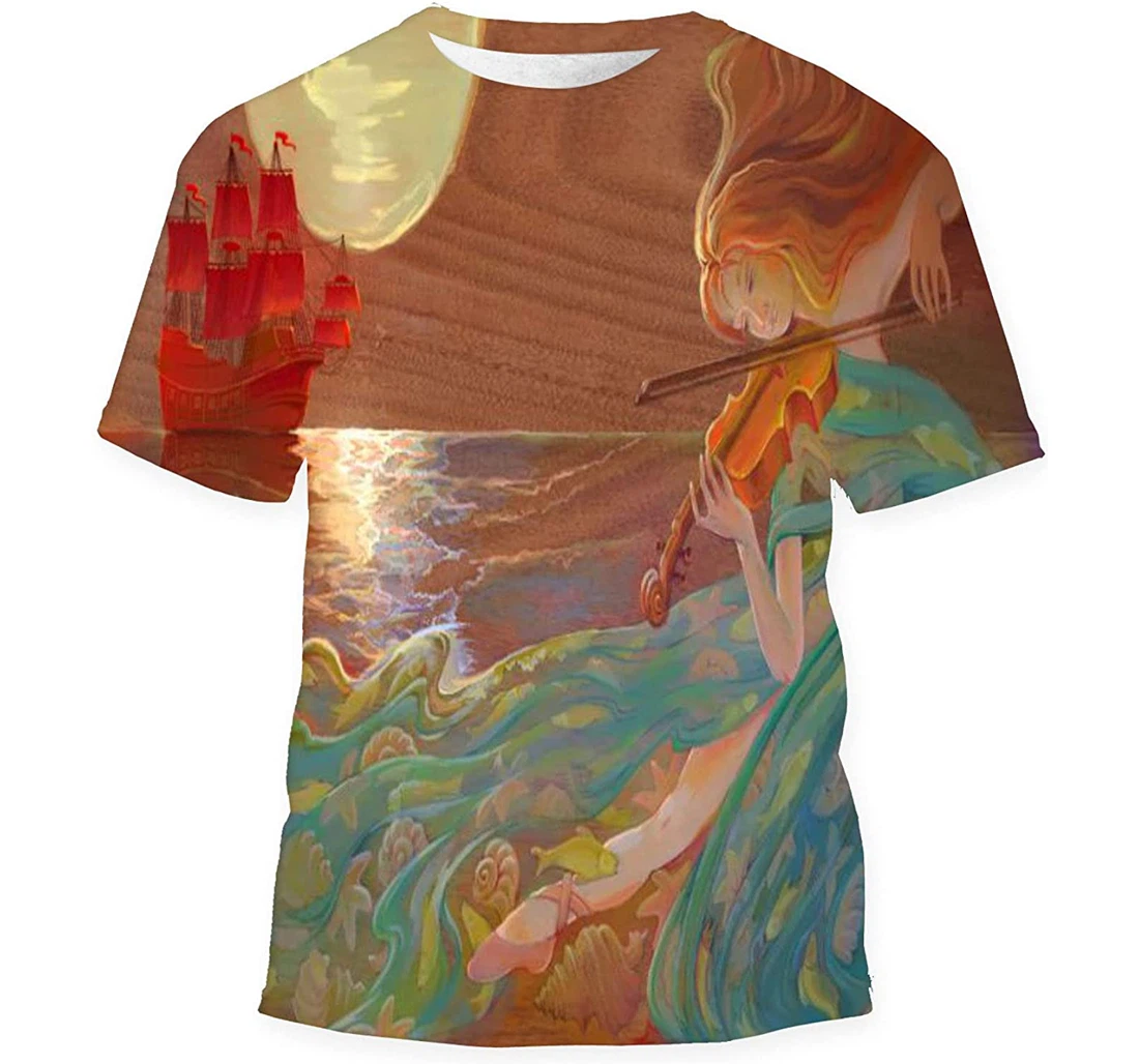 Music Sea Oil Painting On Wood - 3D Printed T-shirt, Long Sleeves Shirt